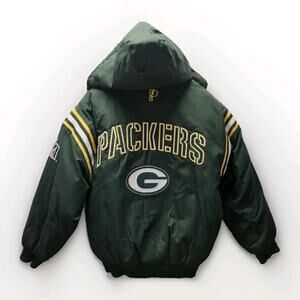 Vintage 90s NFL Greenbay Packers Pro Player Puffer Jacket Medium Winter Coat EUC